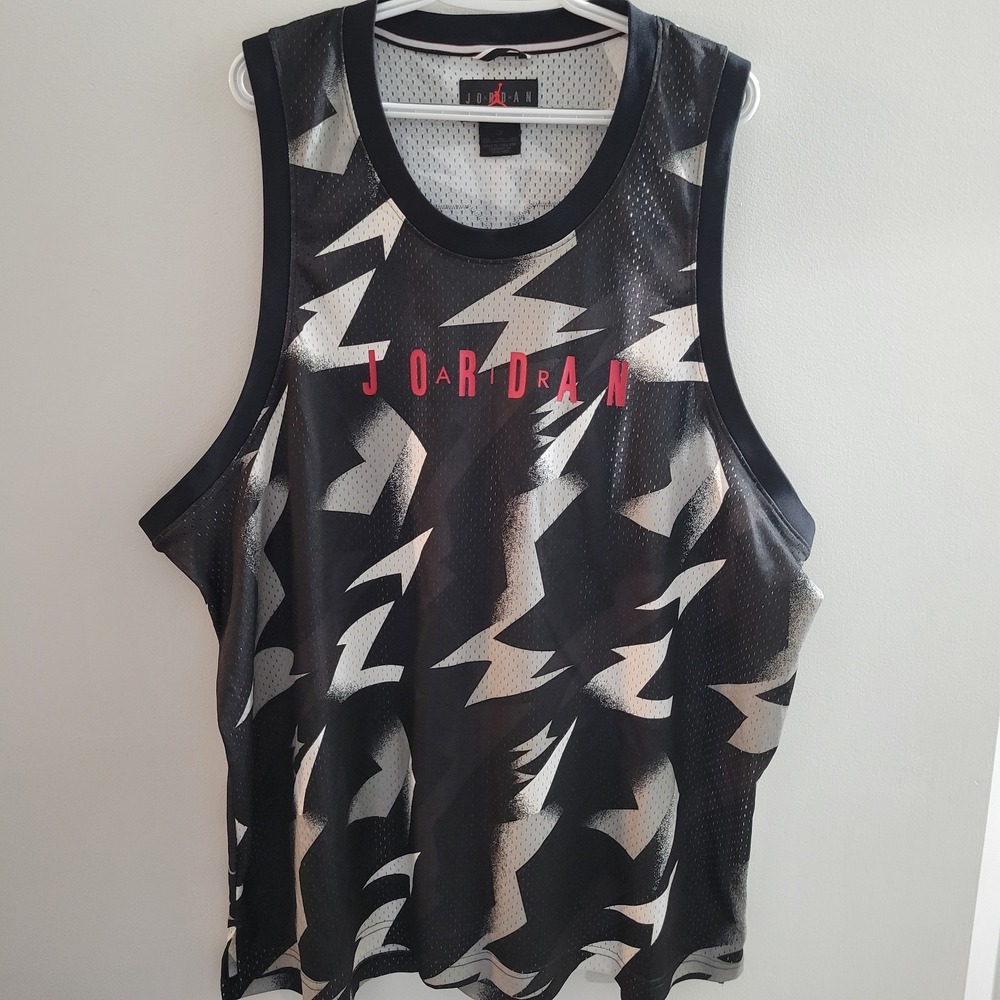 Jordan Black White Lightning Bolt Mesh Tank with Red Logo